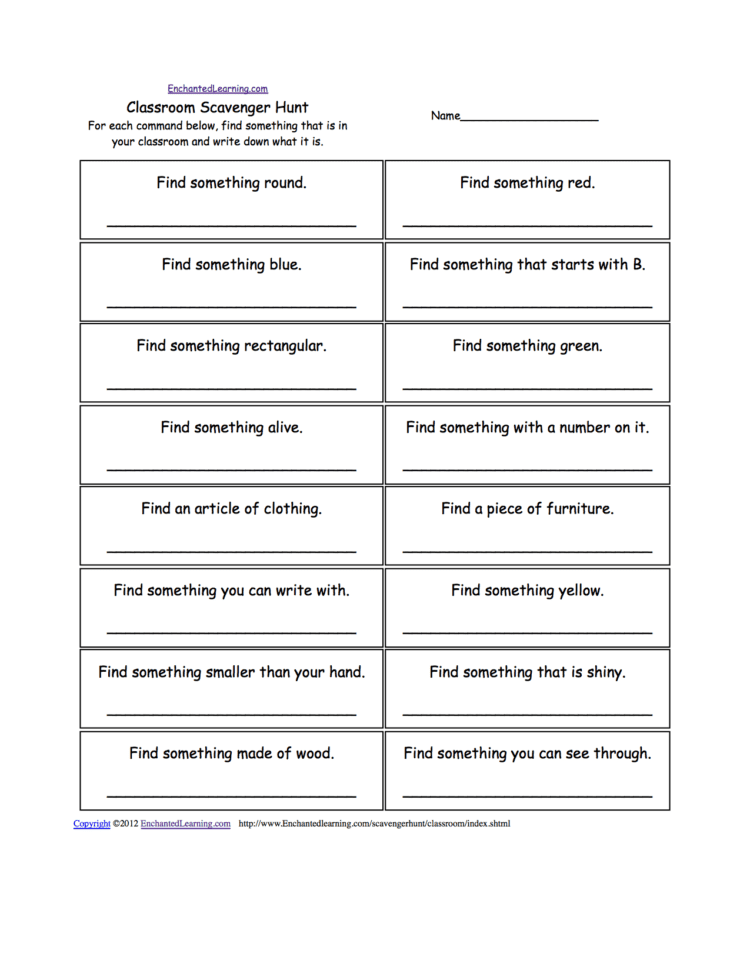 Scavenger Hunts To Print Enchantedlearning