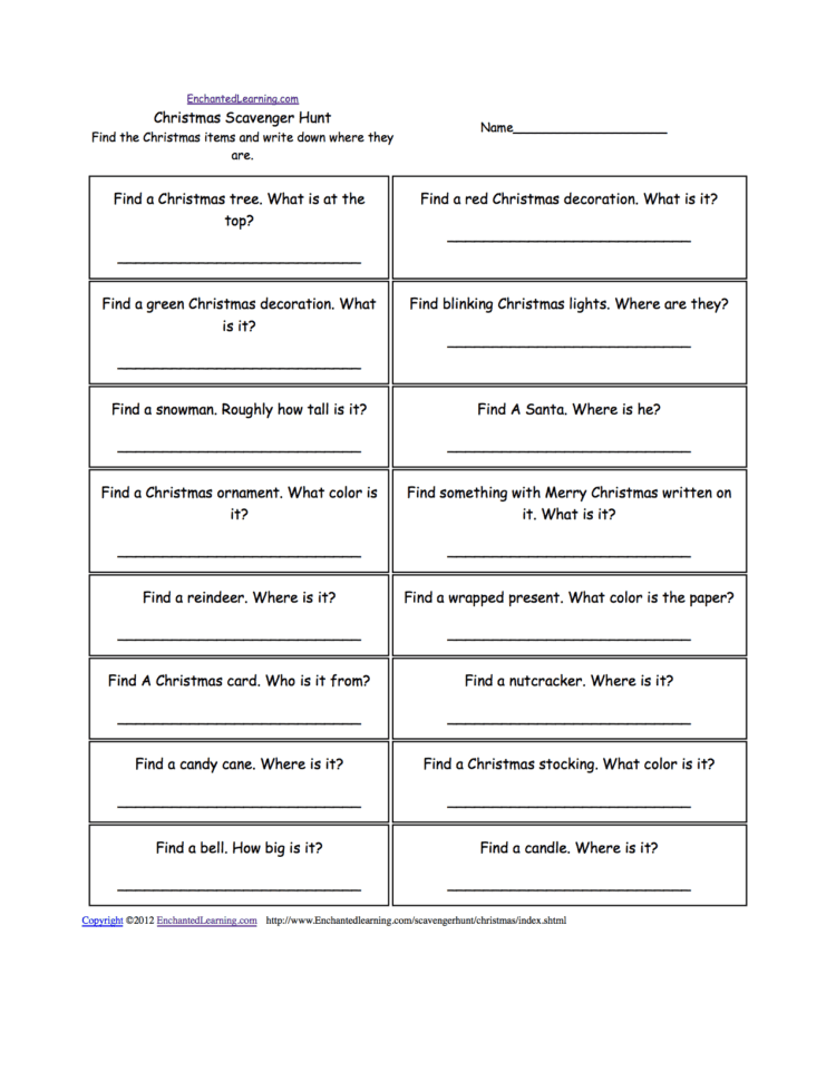 Scavenger Hunts To Print Enchantedlearning