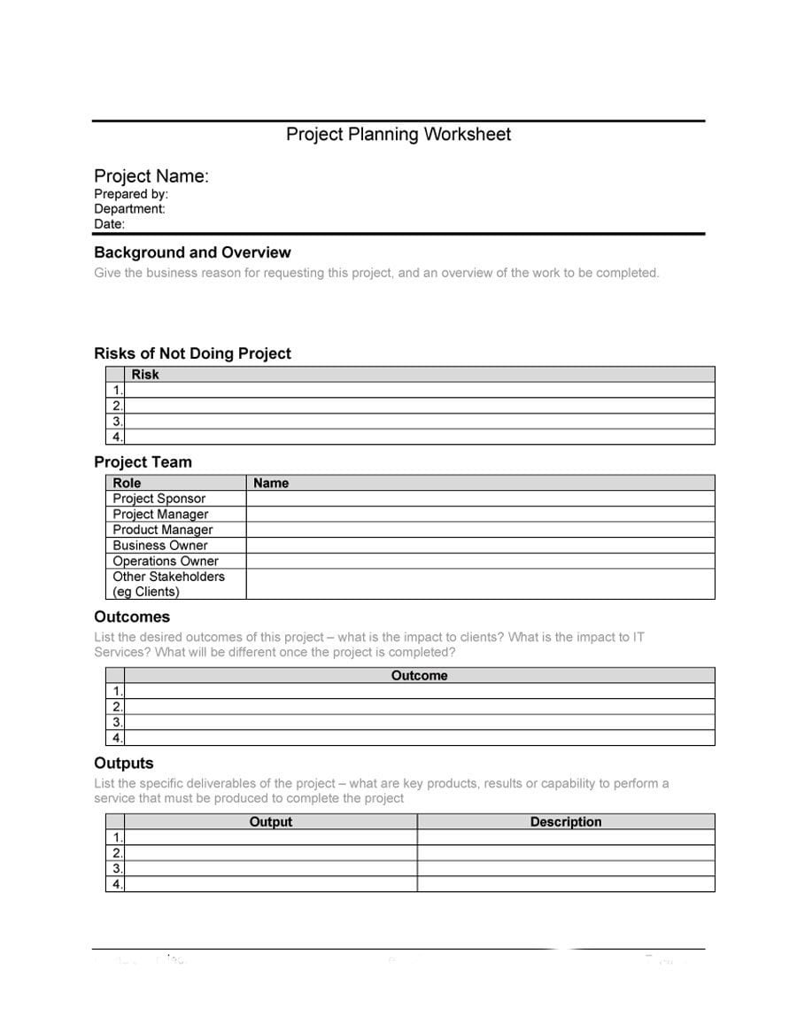 Schedule  Project Planning Worksheet Professional
