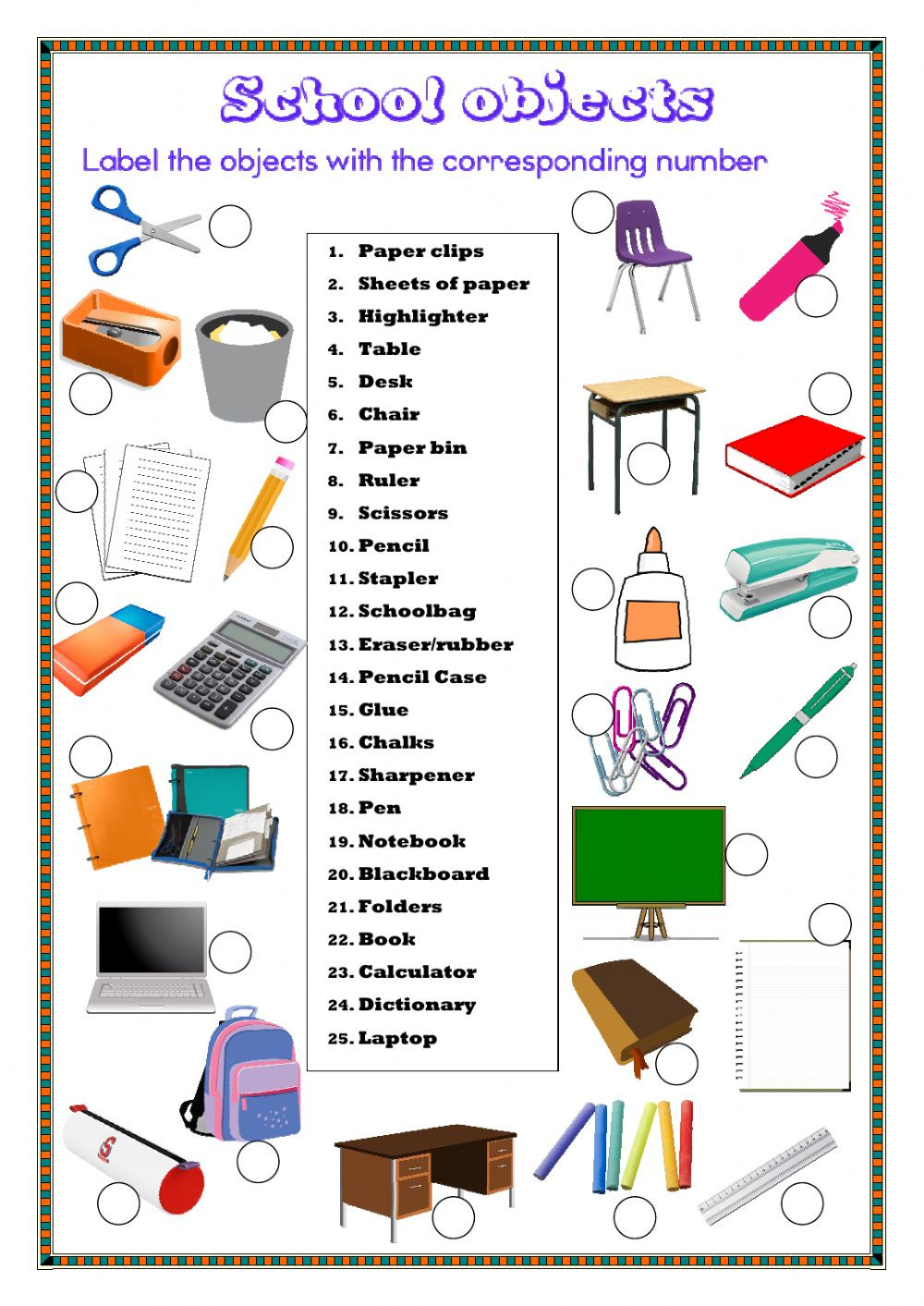 School Objects Interactive Worksheet
