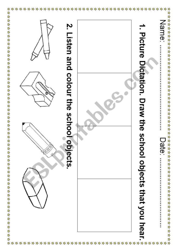 School Objects Test For Kindergarten  Esl Worksheet