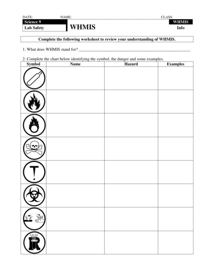 Science 9 Whmis Lab Safety Info Complete The Following Worksheet — db ...