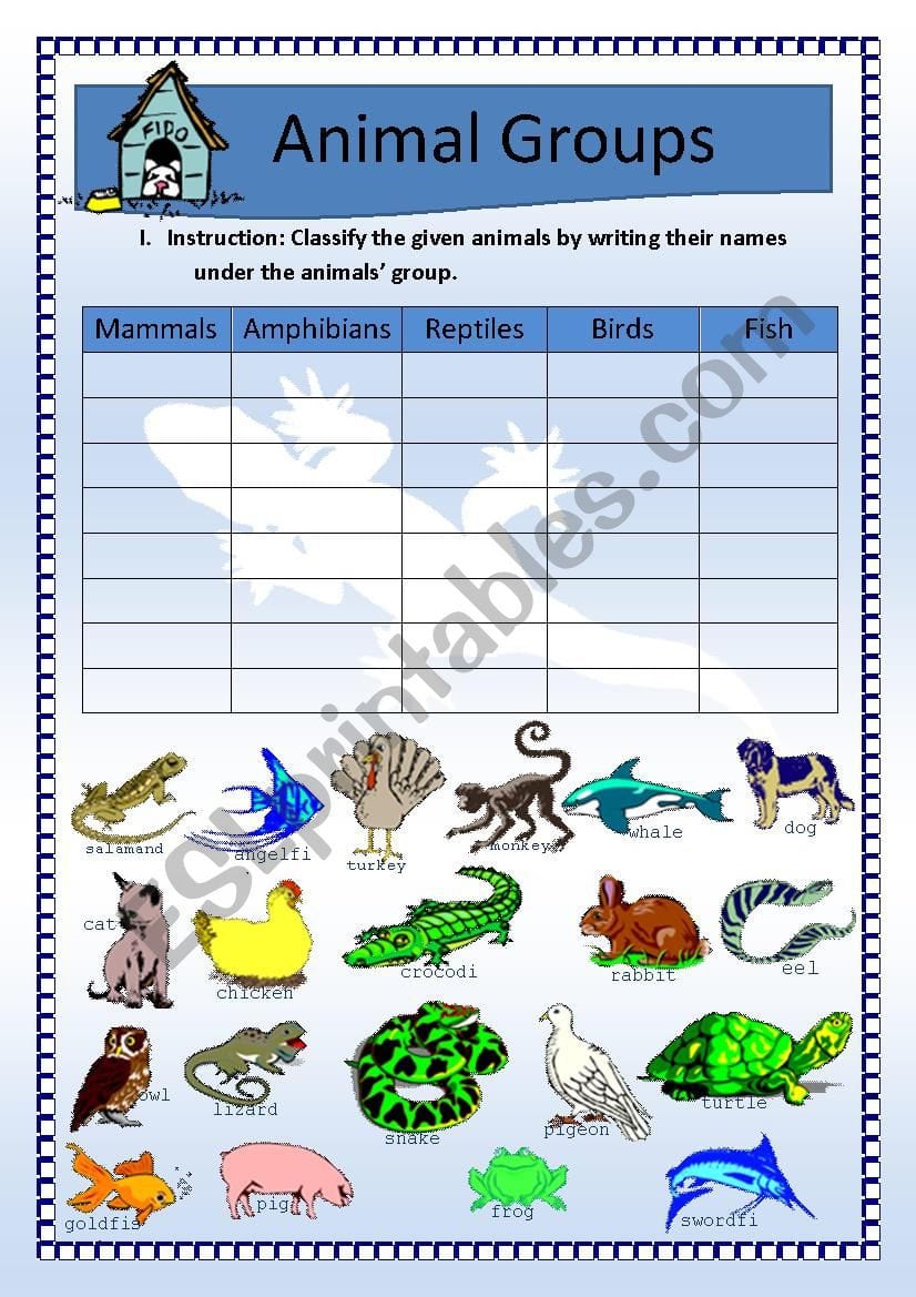 Free Animal Classification Worksheets Db excel
