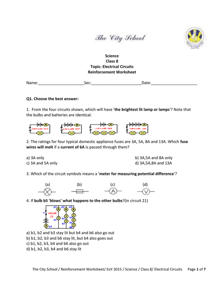 Science Class 8 Electrical Circuits