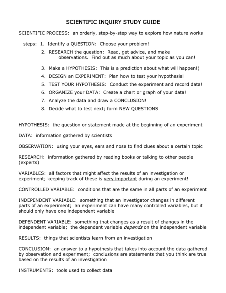 Scientific Inquiry Study Guide