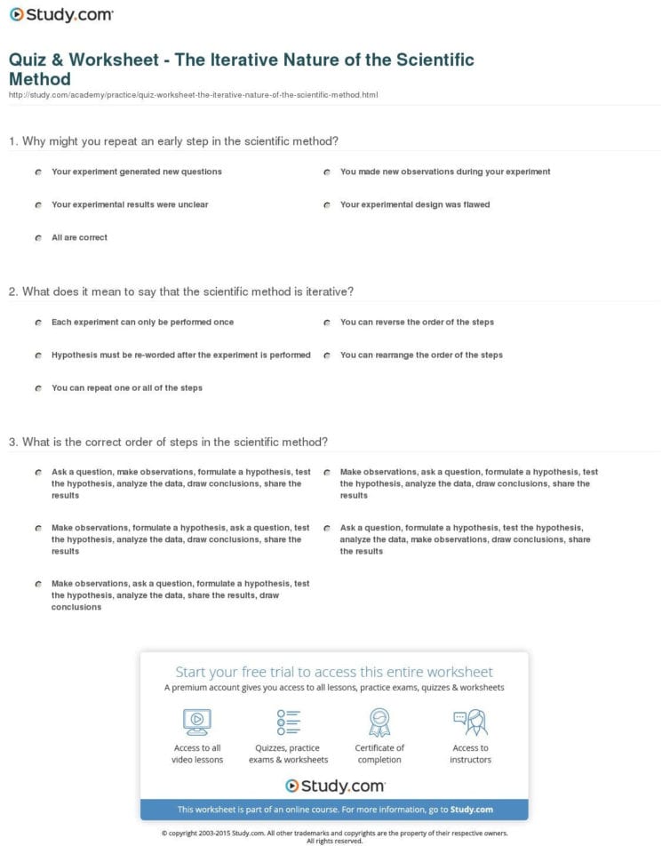 Scientific Inquiry Worksheet Answer Key