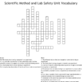 Scientific Method And Lab Safety Unit Vocabulary Crossword