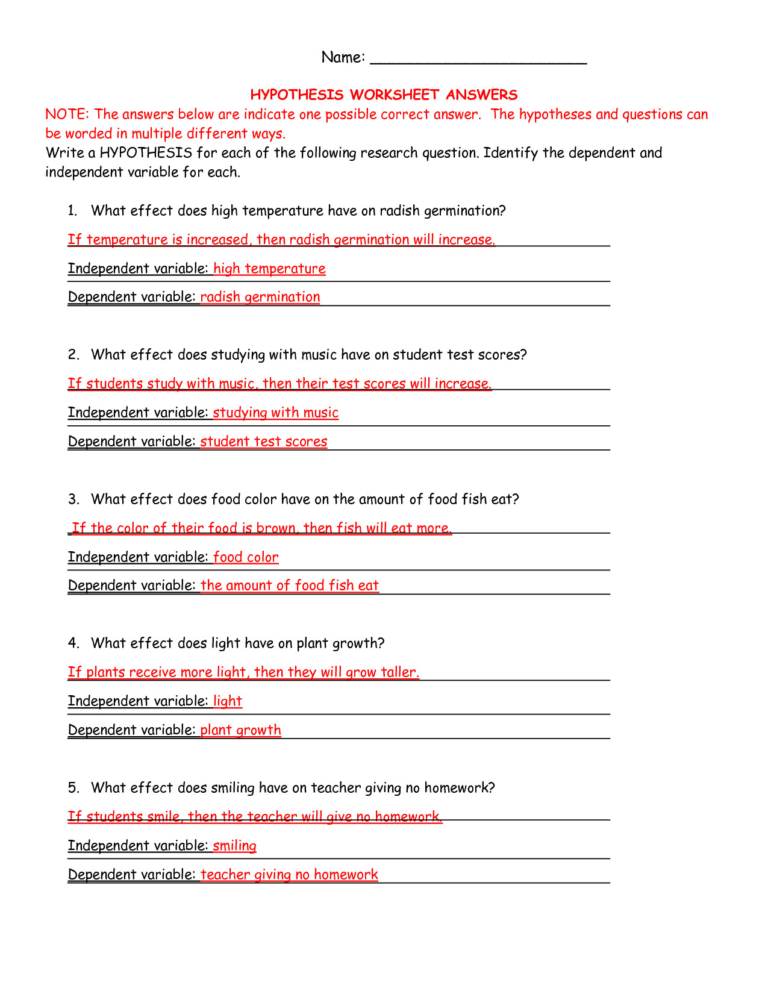 Scientific Method Worksheet Middle School