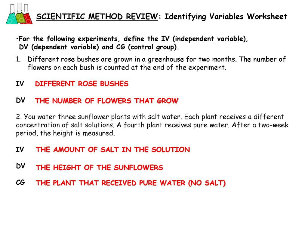 Scientific Method Review Identifying Variables Worksheet
