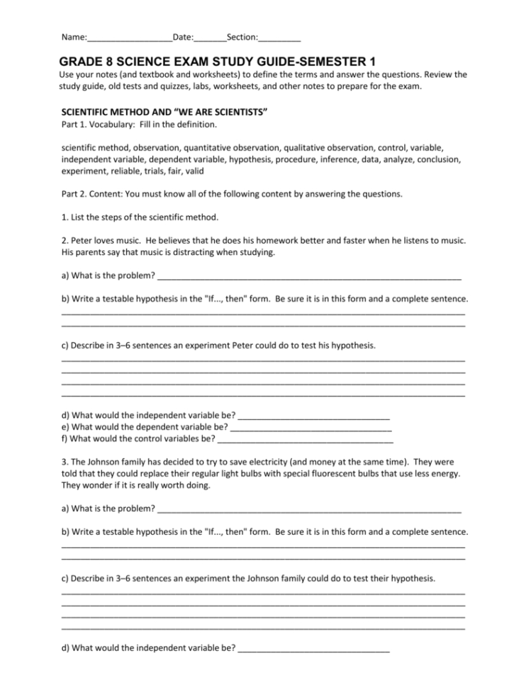 Scientific Method Review Sheet
