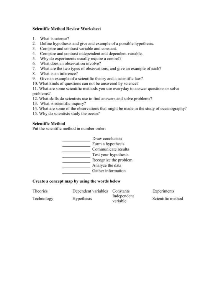 Scientific Method Review Worksheet  Easy Peasy Allin
