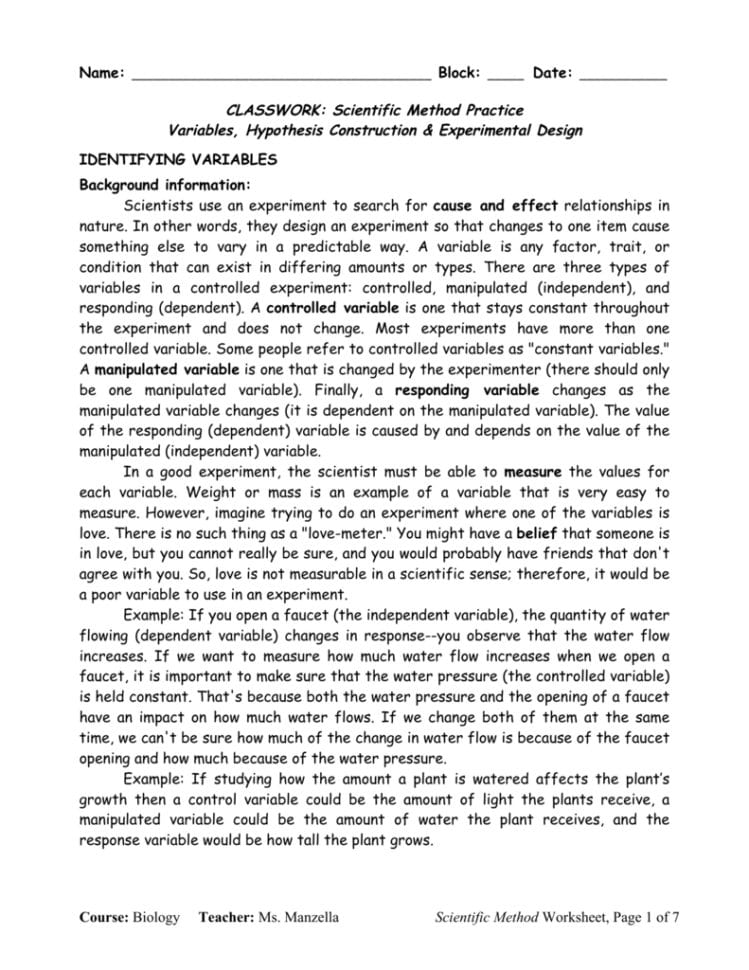 Scientific Method Worksheet