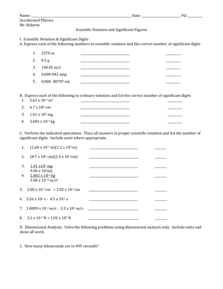Scientific Notation And Significant Figures