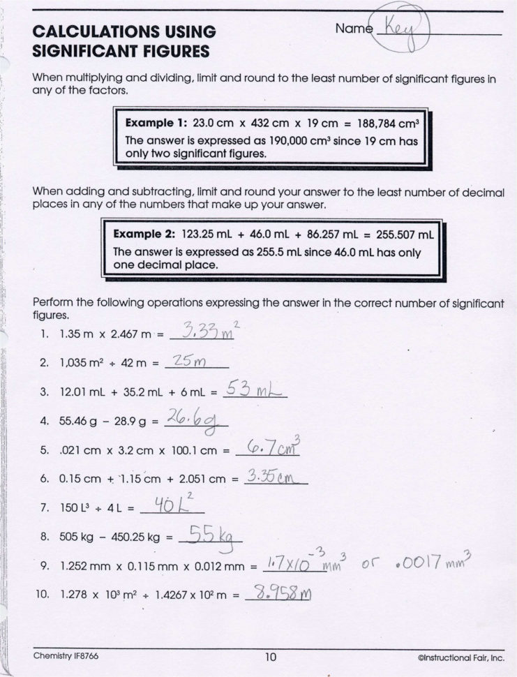 Significant Figures Worksheet Answers