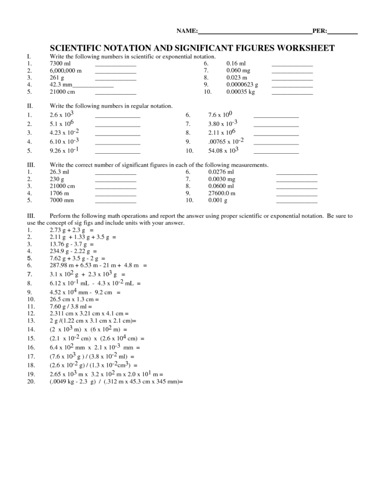 Scientific Notation And Significant Figures Worksheet