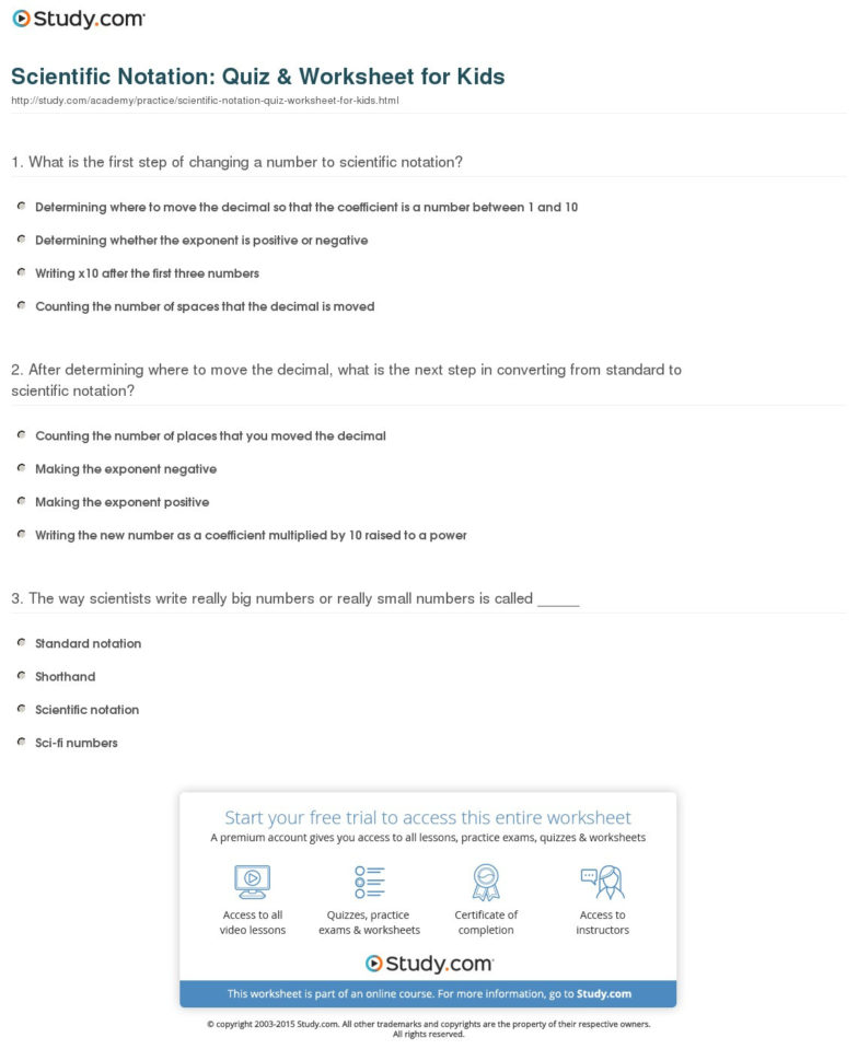 Scientific Notation Quiz  Worksheet For Kids  Study