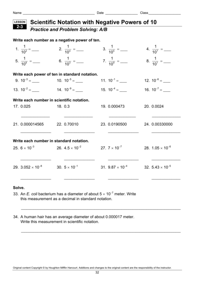 Scientific Notation And Standard Notation Worksheet Answers