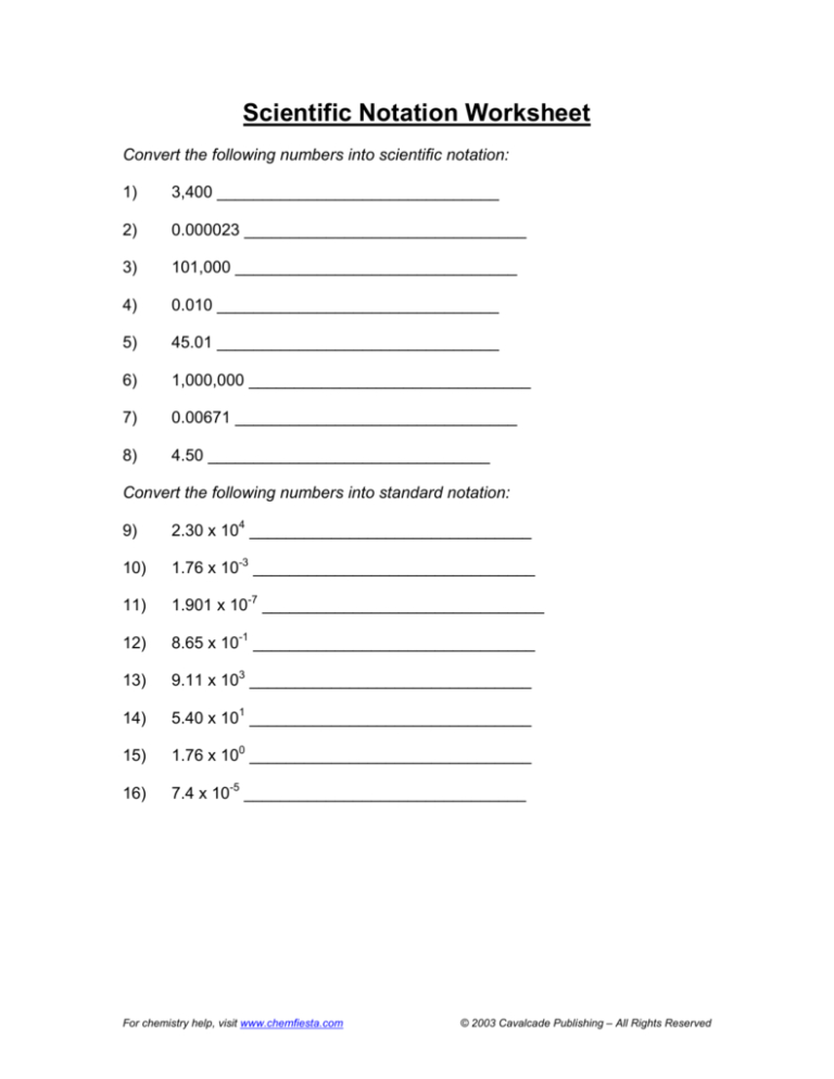Scientific Notation Worksheet Chemistry db excel com