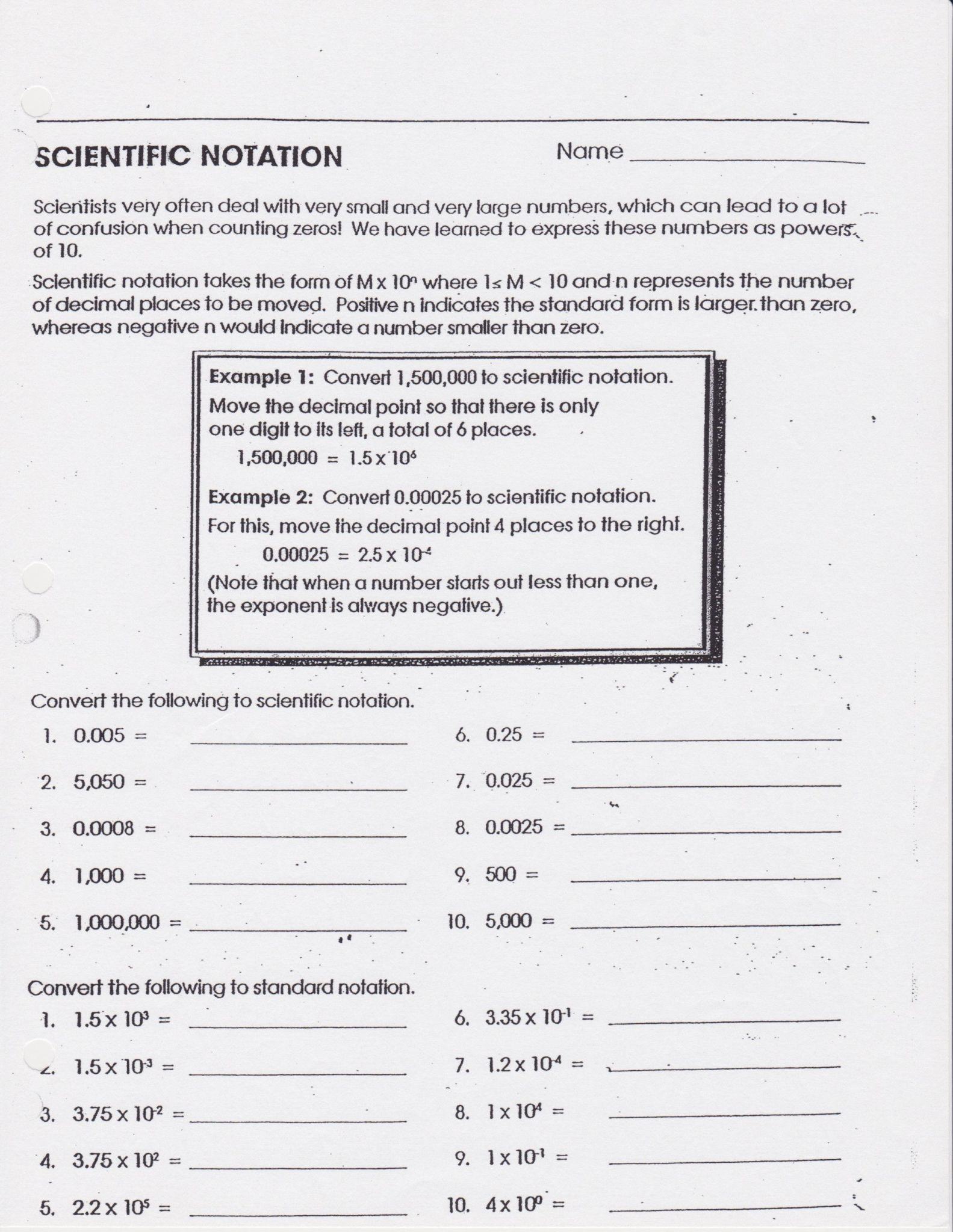 Scientific Notation Worksheet Chemistry db excel com