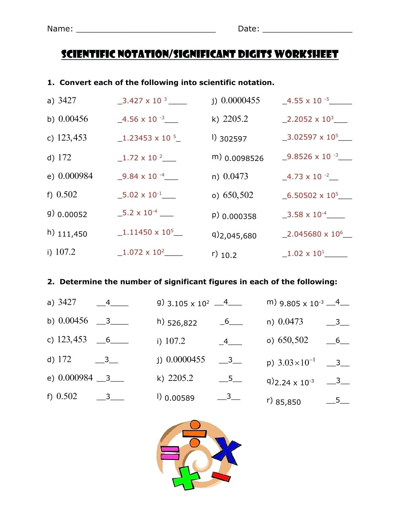Operations With Scientific Notation Worksheet Organicfer