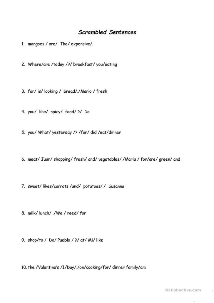 Free Sentence Scramble Worksheets Free Sentence Scramble Worksheets