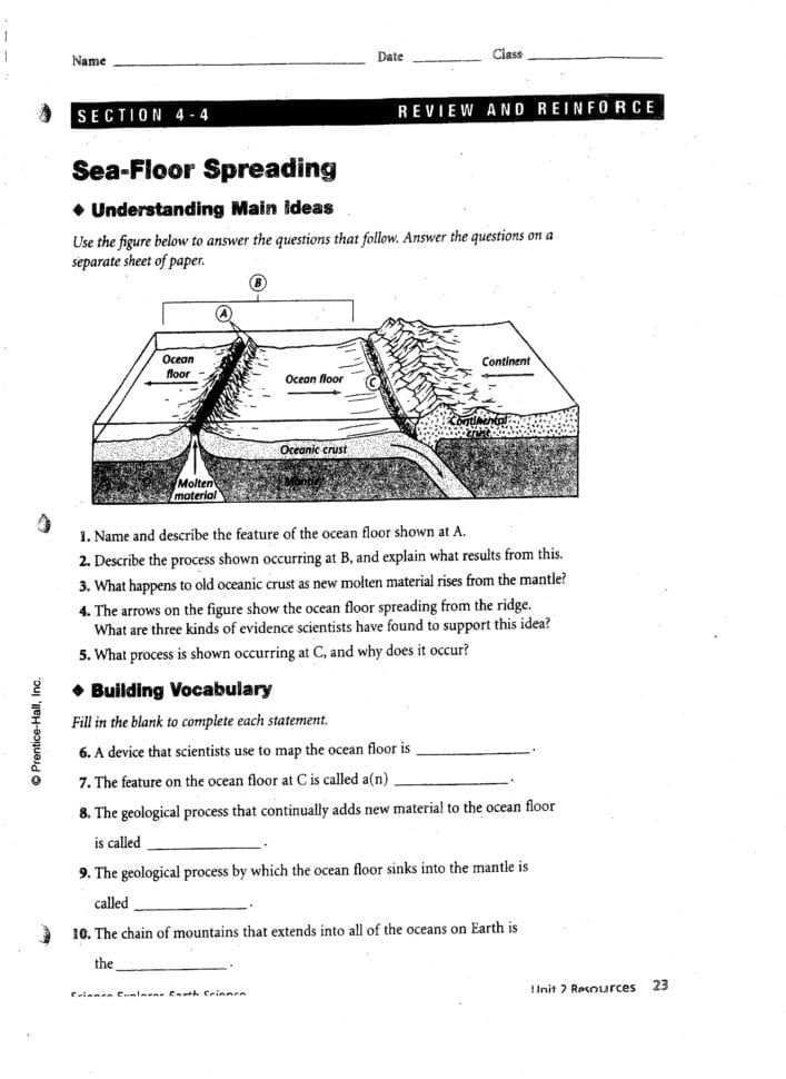 Sea Floor Spreading Worksheet Answers Dna Replication