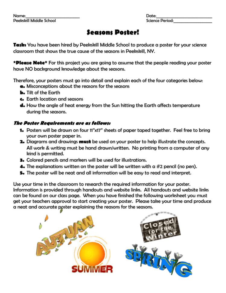 Seasons Project Directionsworksheet