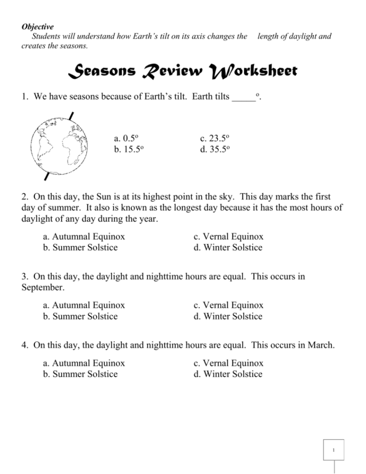 Seasons Review Worksheet