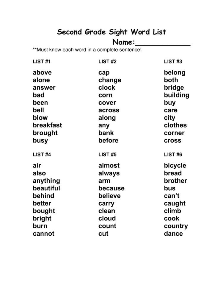 Second Grade Dolch Sight Word Activities  Homeshealth