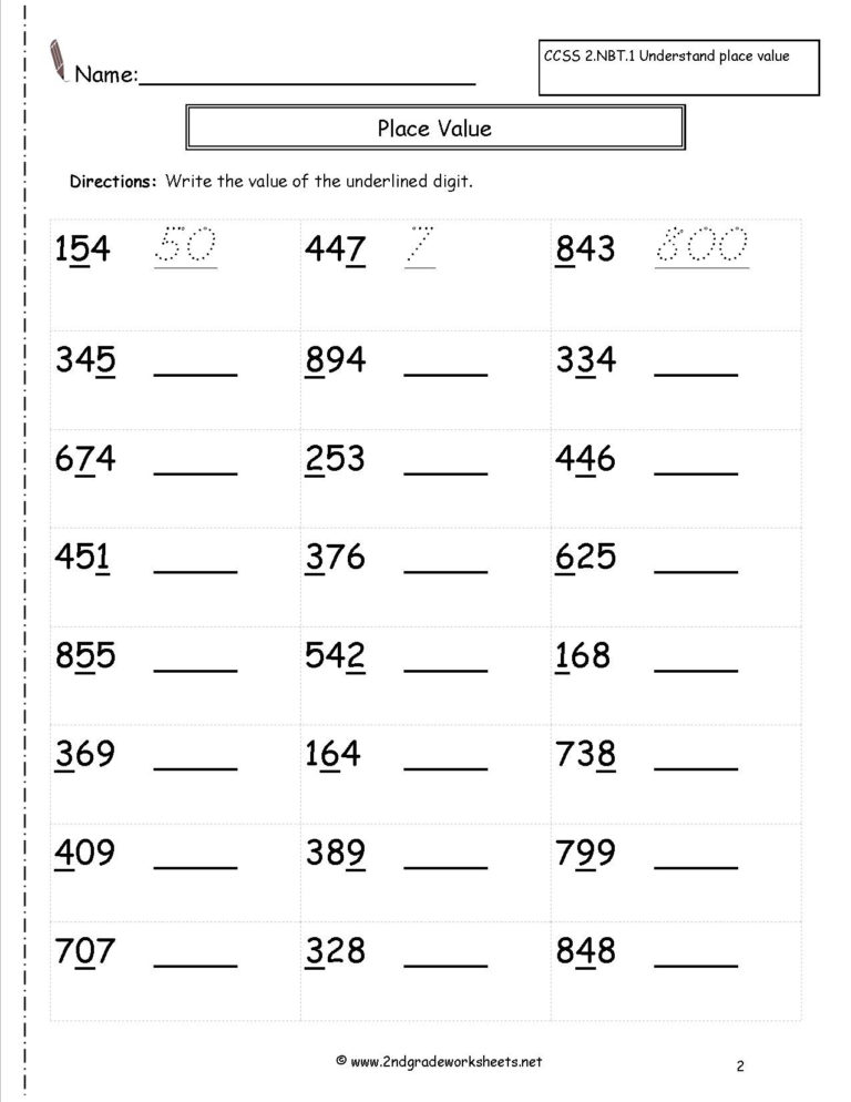 second grade place value worksheets db excelcom