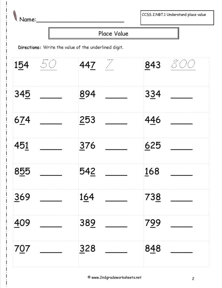 Second Grade Place Value Worksheets