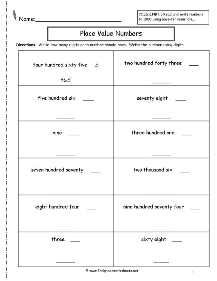 Place Value Worksheets 2Nd Grade