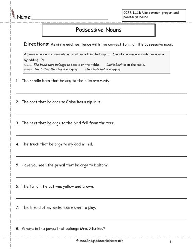 Second Grade Possessive Nouns Worksheets