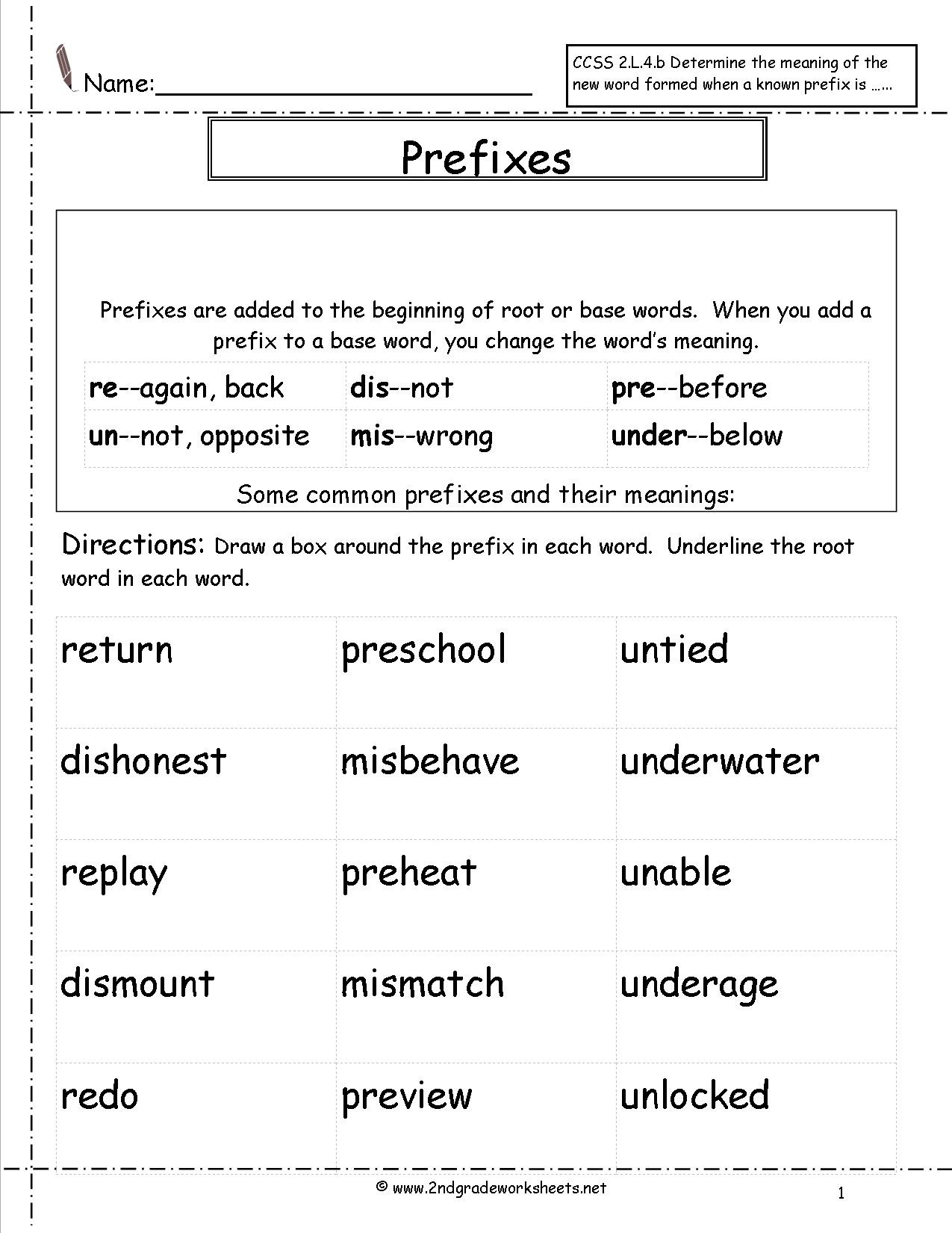 Noun Prefixes Grade 5 Worksheets