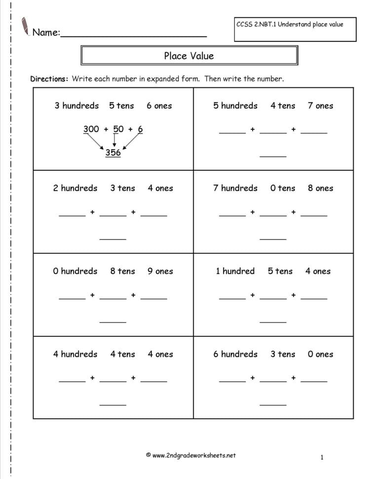 Second Grade Reading And Writing Numbers To 1000 Worksheets