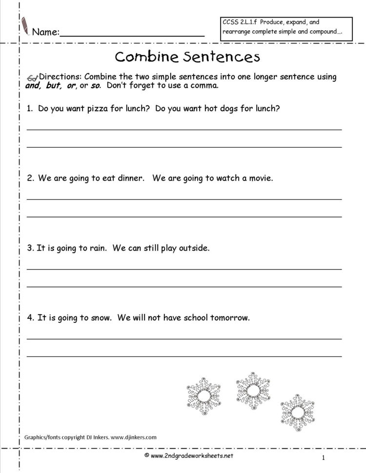 Second Grade Sentences Worksheets Ccss 2L1F Worksheets