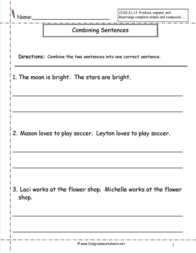 Second Grade Sentences Worksheets Ccss 2L1F Worksheets