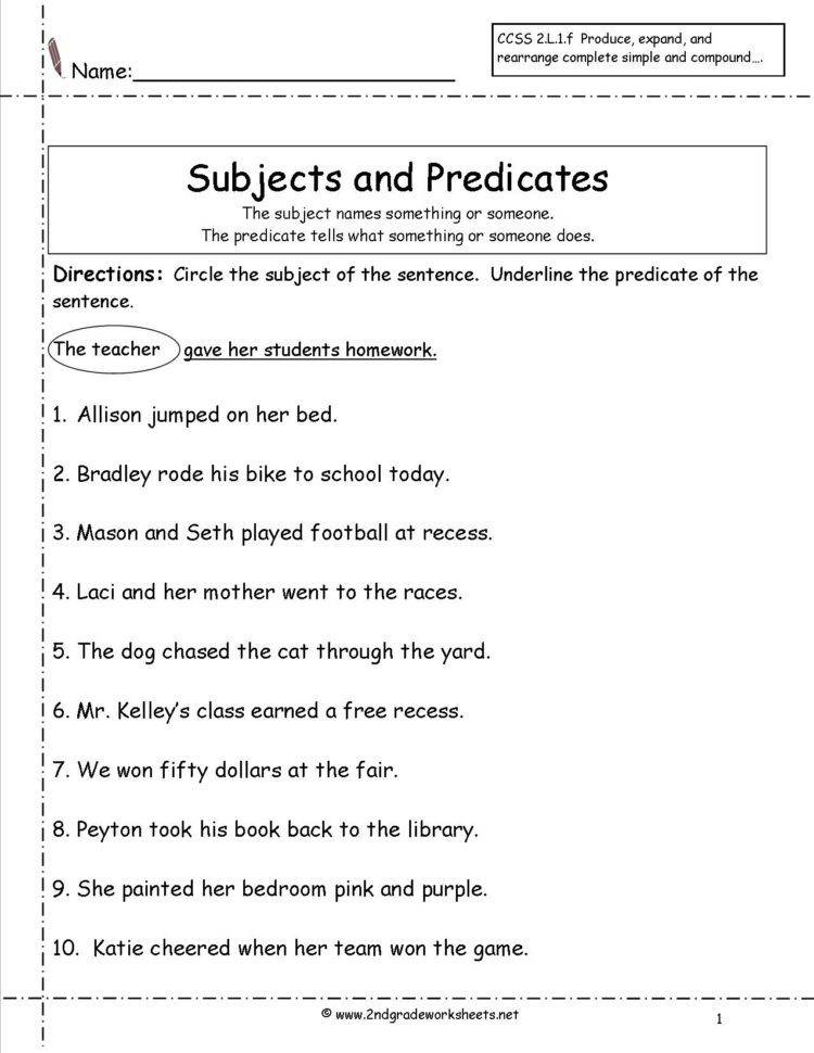 Second Grade Sentences Worksheets Ccss 2L1F Worksheets