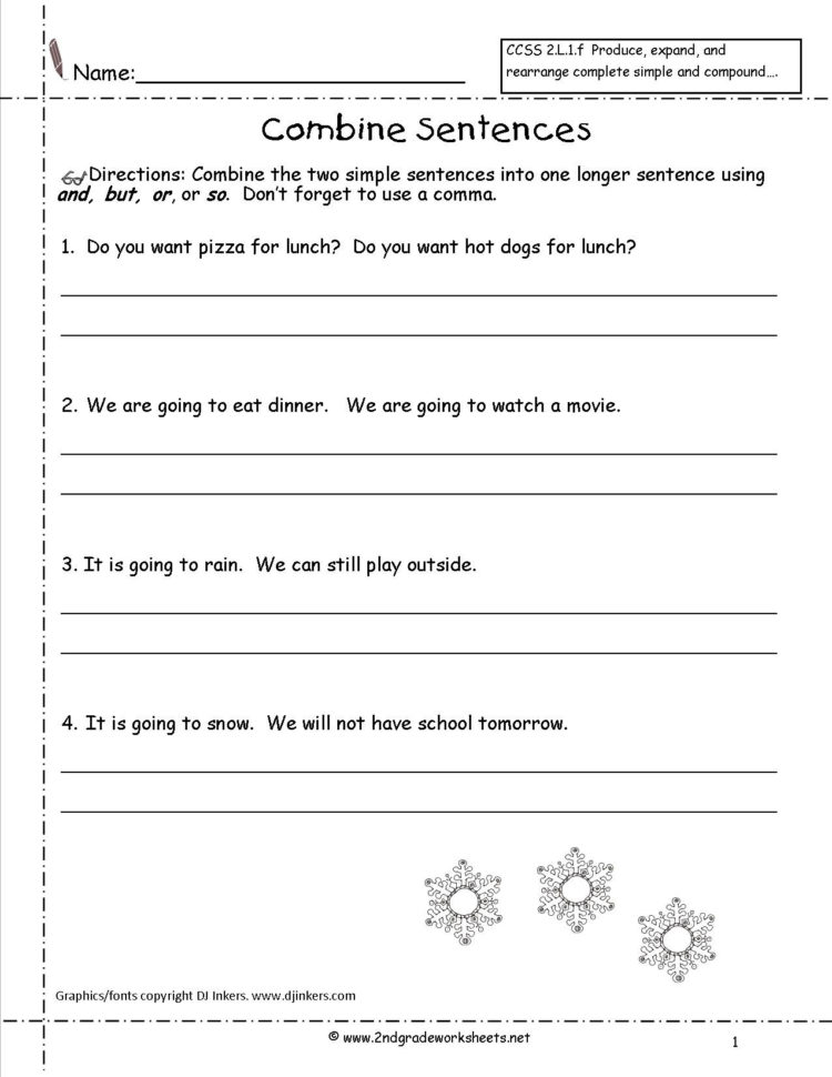 Second Grade Sentences Worksheets Ccss 2L1F Worksheets