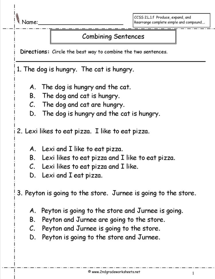 Second Grade Sentences Worksheets Ccss 2L1F Worksheets