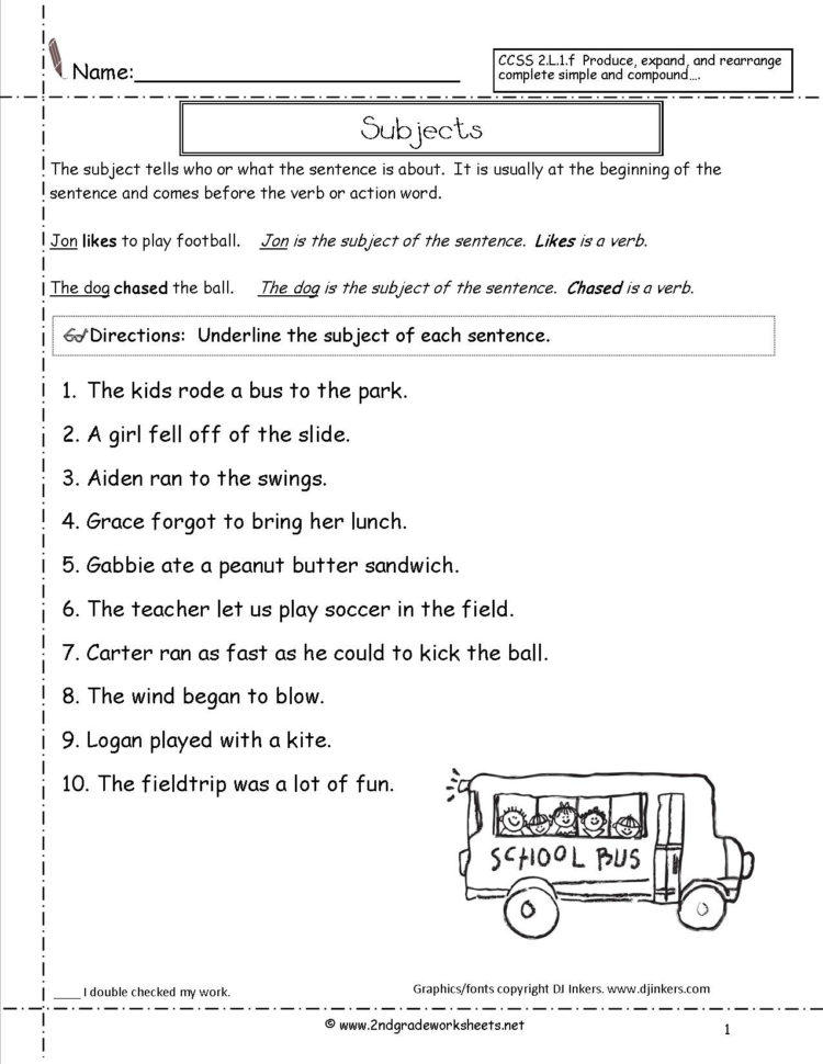 Second Grade Sentences Worksheets Ccss 2L1F Worksheets