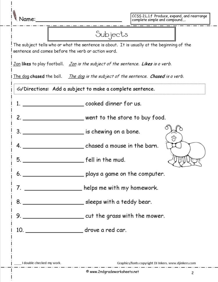 Second Grade Sentences Worksheets Ccss 2L1F Worksheets