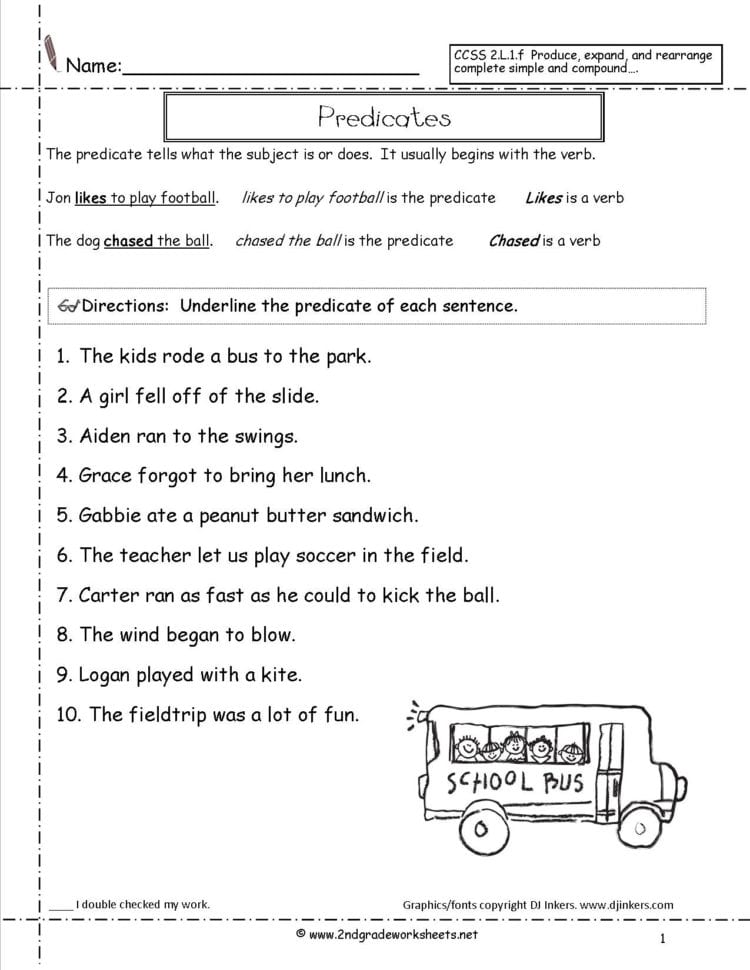 Second Grade Sentences Worksheets Ccss 2L1F Worksheets