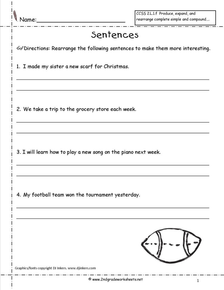 Second Grade Sentences Worksheets Ccss 2L1F Worksheets