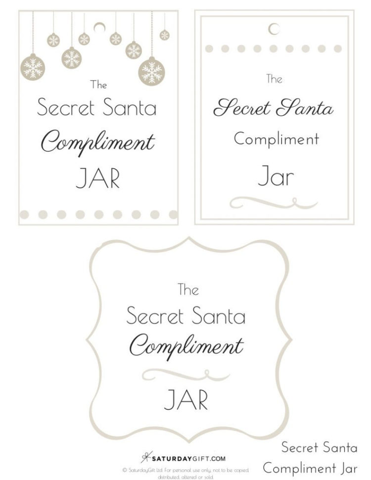Secret Santa Compliment Jar Free Printables  Saturdaygift