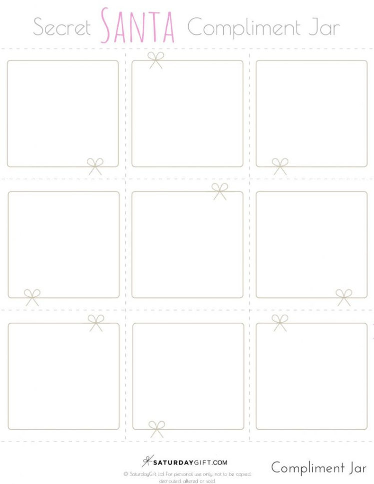 Secret Santa Compliment Jar Free Printables  Saturdaygift