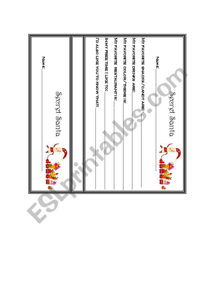 Secret Santa Questionaire  Esl Worksheetemoral07 Secret Santa Questionaire  Esl Worksheetemoral07