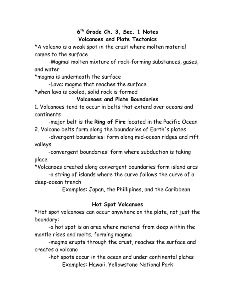Section 1 Volcanoes And Plate Tectonics