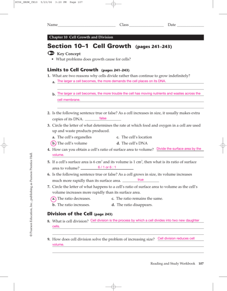 Section 10–1 Cell Growth Pages 241–243