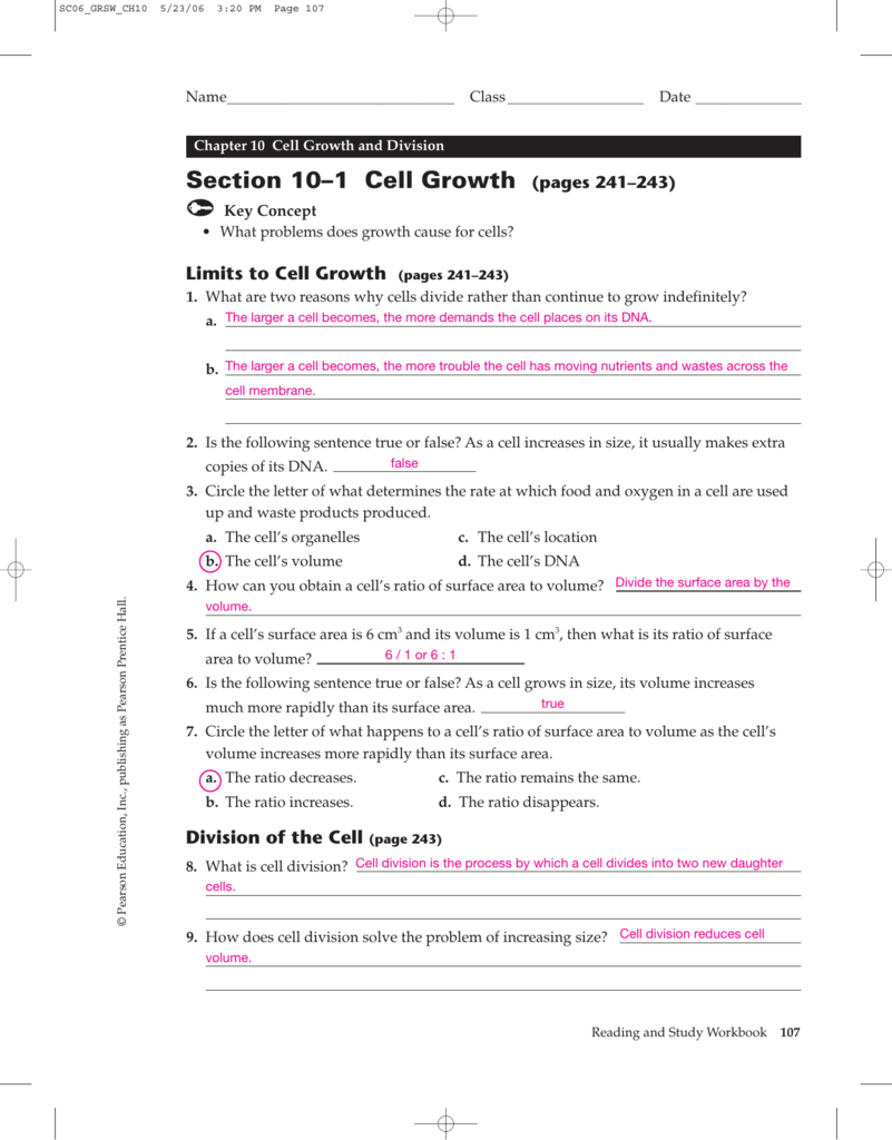 Section 10–1 Cell Growth Pages 241–243